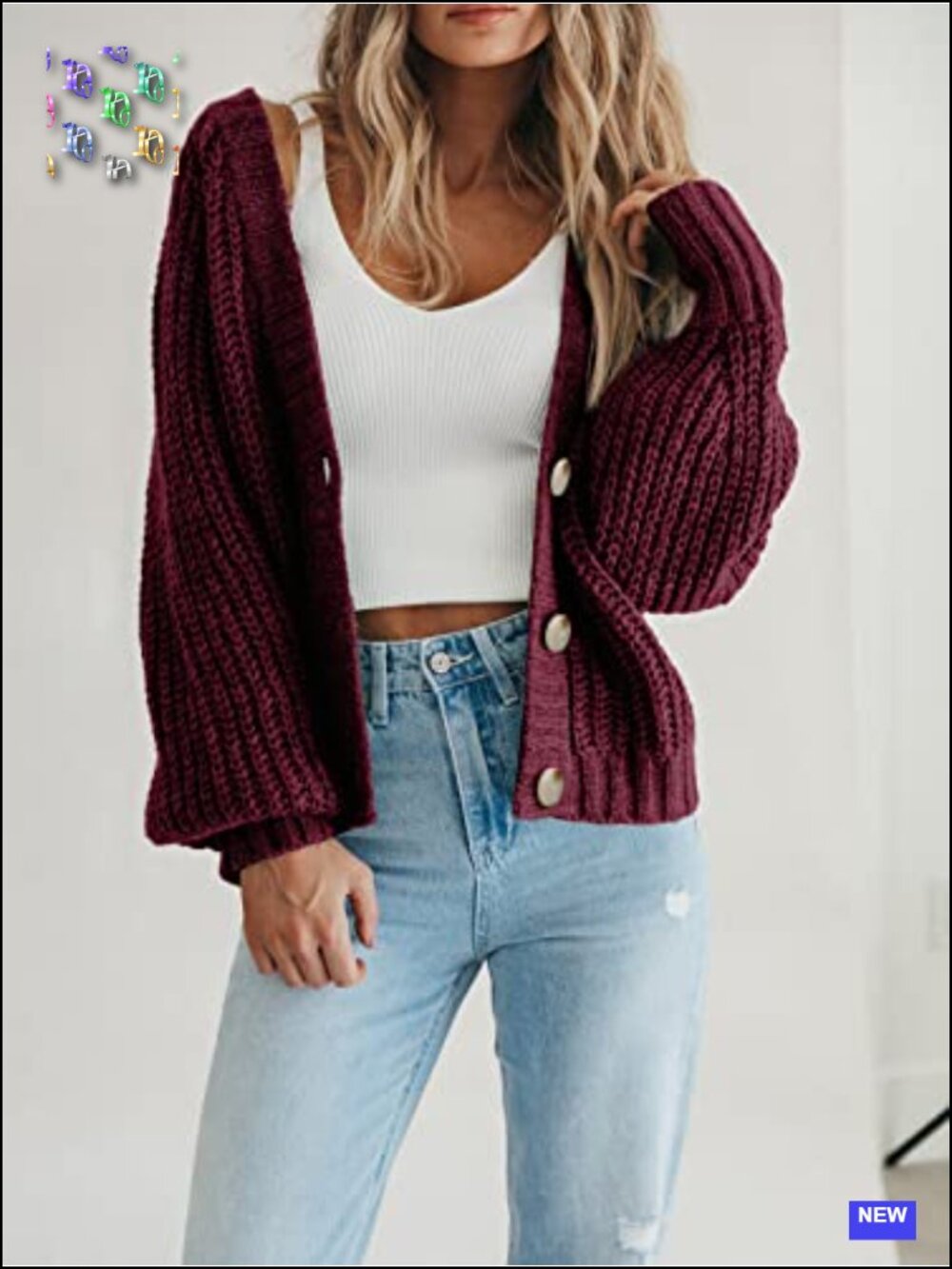 Chunky Knit Open Front Cardigan Women's Long Sleeve V-Neck Button Down Sweater - Picture 5 of 6